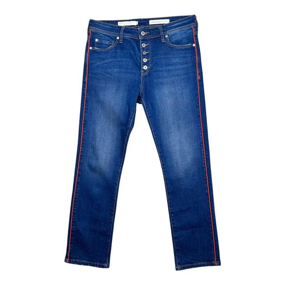 Anthropologie Pilcro Highrise Relaxed Straight Ankle Red Stripe Jean Women's 28 - Picture 1 of 11